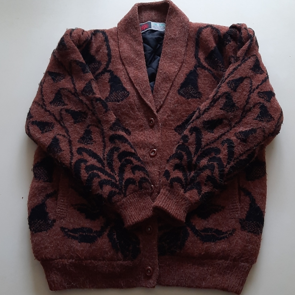Vintage brown floral knit sweater cardigan small